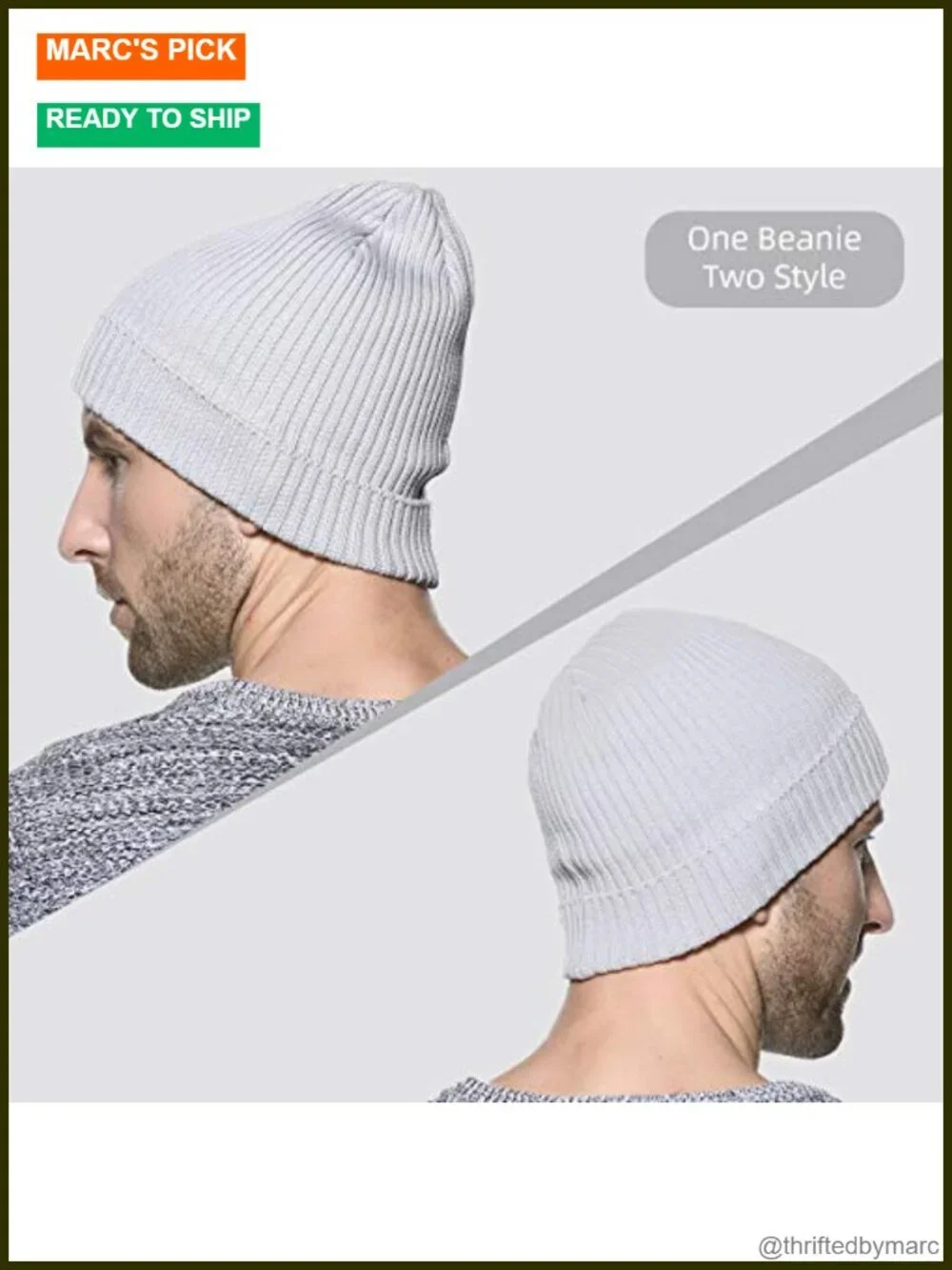 Rib Knit Fisherman Cuff Beanie Hat, Skull Cap Winter Ski Hat for Daily, 1 Hat 2